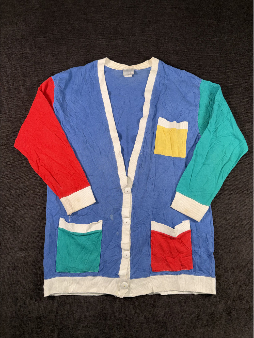 Vintage Colorblock Button-Up Cardigan Sweater, Medium